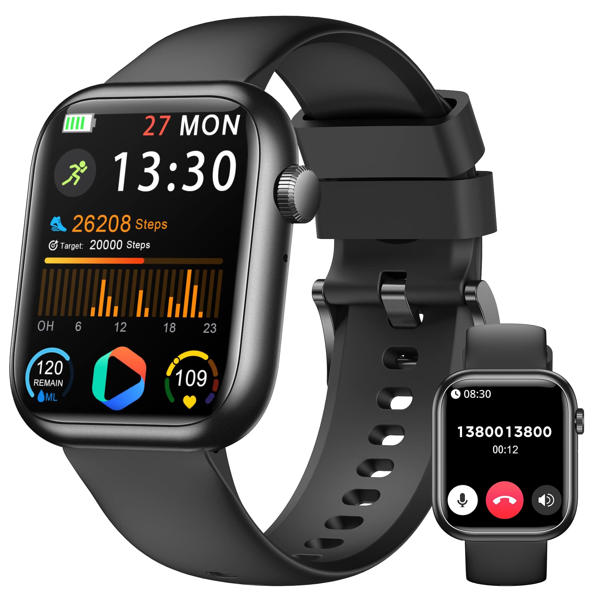The Best Inks - Smart Watch For Men Women 1.83" Fitness (answer/make Call) Smartwatch With Heart Rate/blood Sleep - Black