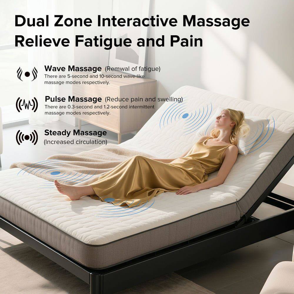 Dual Zone Interactive Massage  
Relieve Fatigue and Pain

Wave Massage (Removal of fatigue)  
There are 5-second and 10-second wave-like massage modes respectively.

Pulse Massage (Reduce pain and swelling)  
There are 0.3-second and 1.2-second intermittent massage modes respectively.

Steady Massage (Increased circulation)