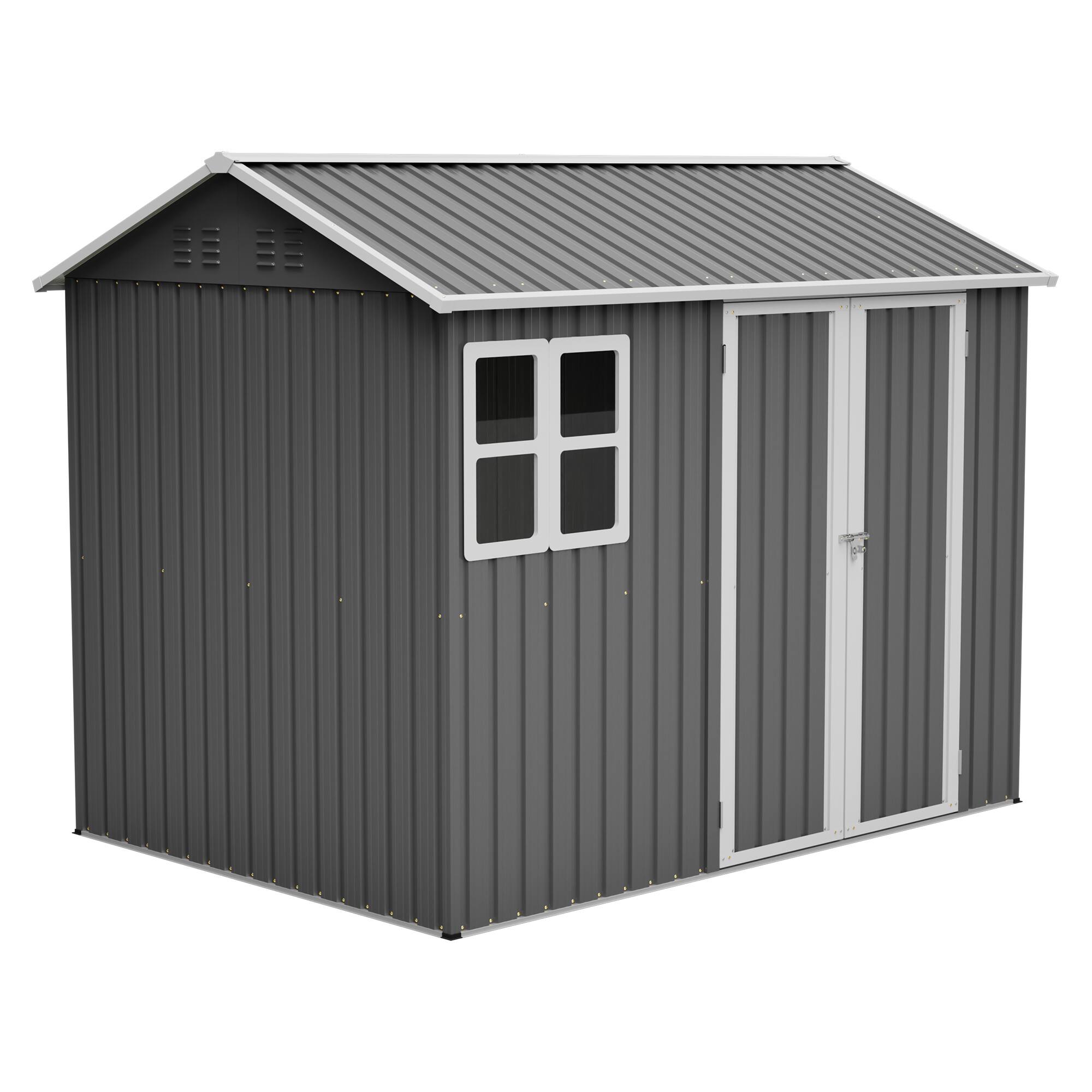 Alt View 8. Loheer - Loheer 8x6 Steel Storage Shed Heavy Duty Outdoor Tool Shed with Window Lockable Doors Dark Gray.