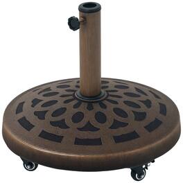 Outsunny - Round Patio Umbrella Base with Wheels, 46 lbs Resin Umbrella Stand Base, Heavy Duty Patio Umbrella Holder - Bronze