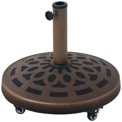 Front. Outsunny - Round Patio Umbrella Base with Wheels, 46 lbs Resin Umbrella Stand Base, Heavy Duty Patio Umbrella Holder - Bronze.