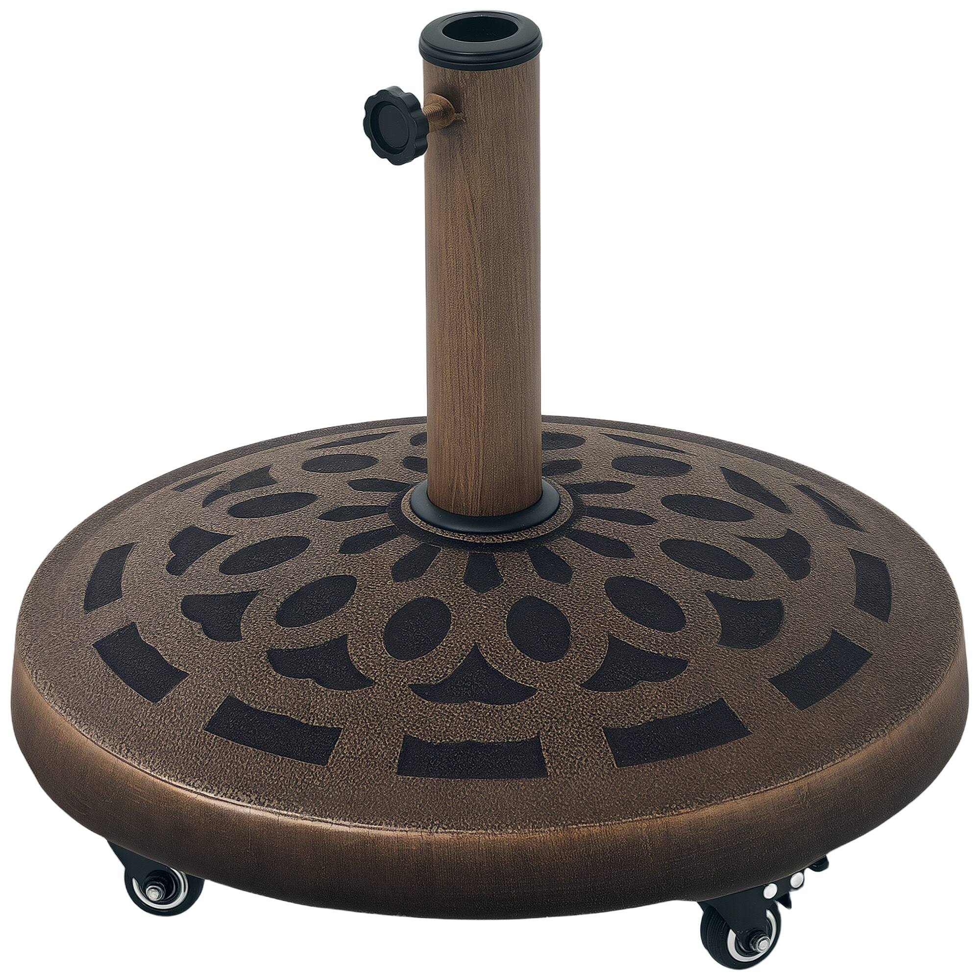 Front. Outsunny - Round Patio Umbrella Base with Wheels, 46 lbs Resin Umbrella Stand Base, Heavy Duty Patio Umbrella Holder - Bronze.