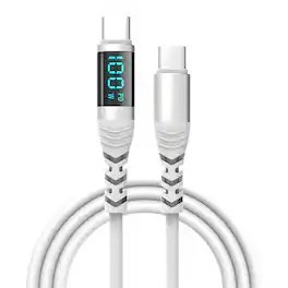 Topteng - USB-C Cable with Digital Display - 100W Fast Charging, Real-Time Power Monitor for Laptop & Phone - White