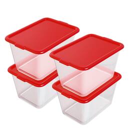 SIMPLYKLEEN - 4 Pack 14.5 Gallon Christmas Storage Bins with Lids Stackable Totes Rugged Tubs Garage Organization