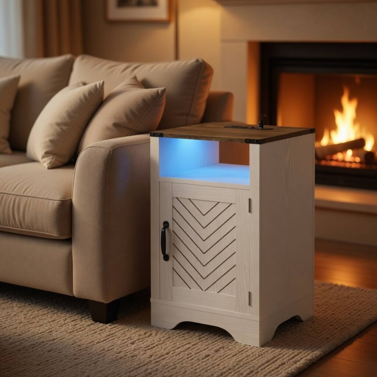 Alt View 10. Loheer - Loheer 16 Inch Nightstand with Charging Station, RGB LED, White and Rustic Oak - White and Rustic Oak.