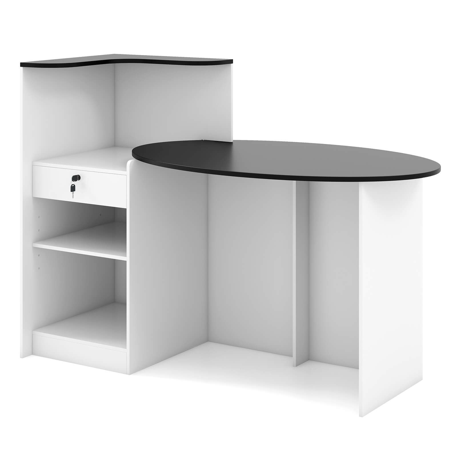 Alt View 9. Costway - Costway Reception Desk with Lockable Drawer & Adjustable Shelf Oval Tabletop for Store Black - Black.