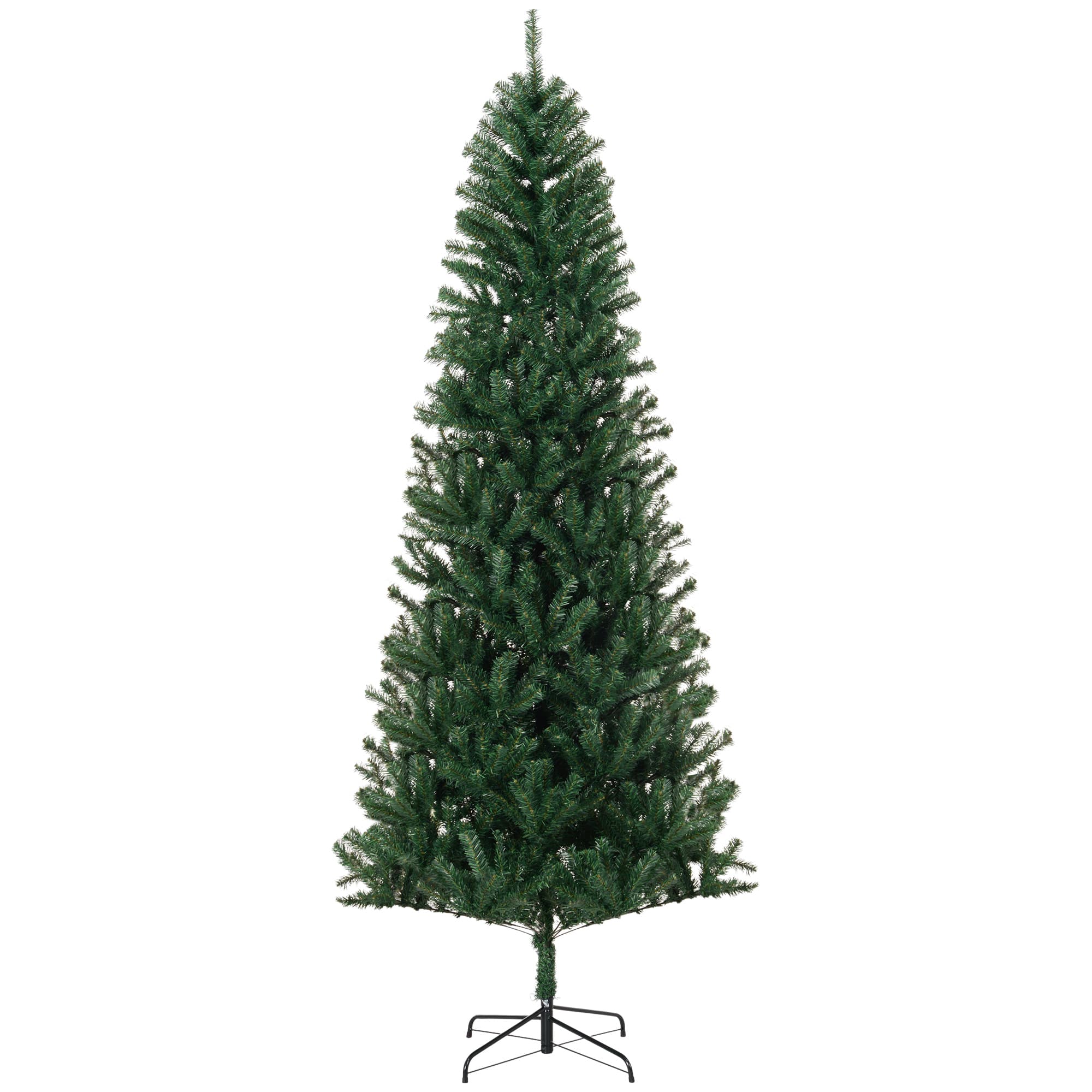 Homcom - 8' Tall Unlit Slim Fir Artificial Christmas Tree with Realistic Branches, and 1168 Tips - Green