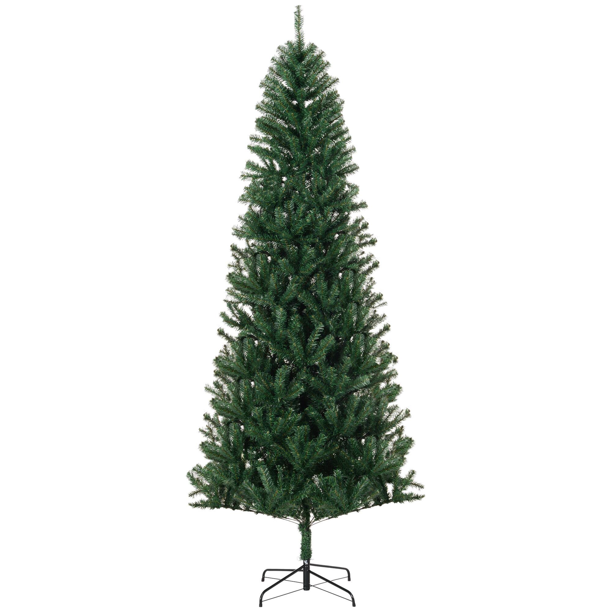 Homcom - Tall Unlit Slim Fir Artificial Christmas Tree with Realistic Branches, and 1168 Tips - Green