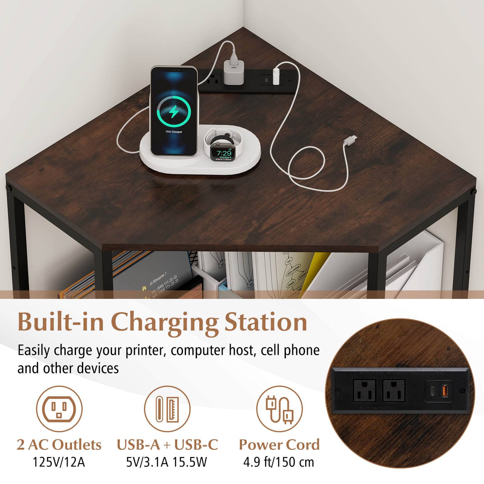 Built-in Charging Station

Easily charge your printer, computer host, cell phone and other devices

- 2 AC Outlets
  - 125V/12A

- USB-A + USB-C
  - 5V/3.1A 15.5W

- Power Cord
  - 4.9 ft/150 cm