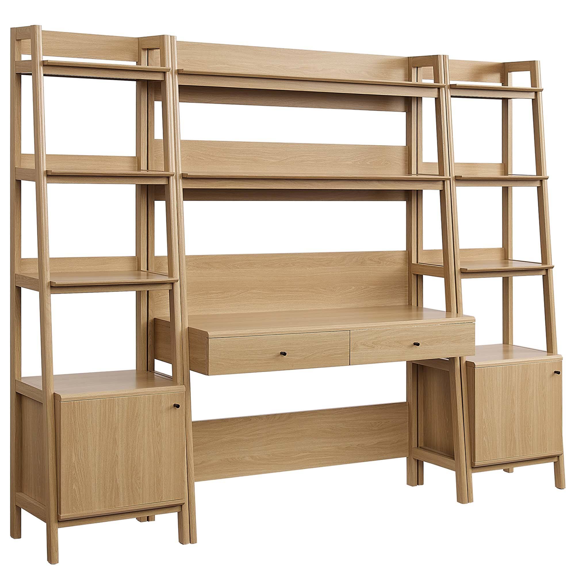Angle. Modway - Bixby 3-Piece Wood Office Desk and Bookshelf by Modway - Oak.