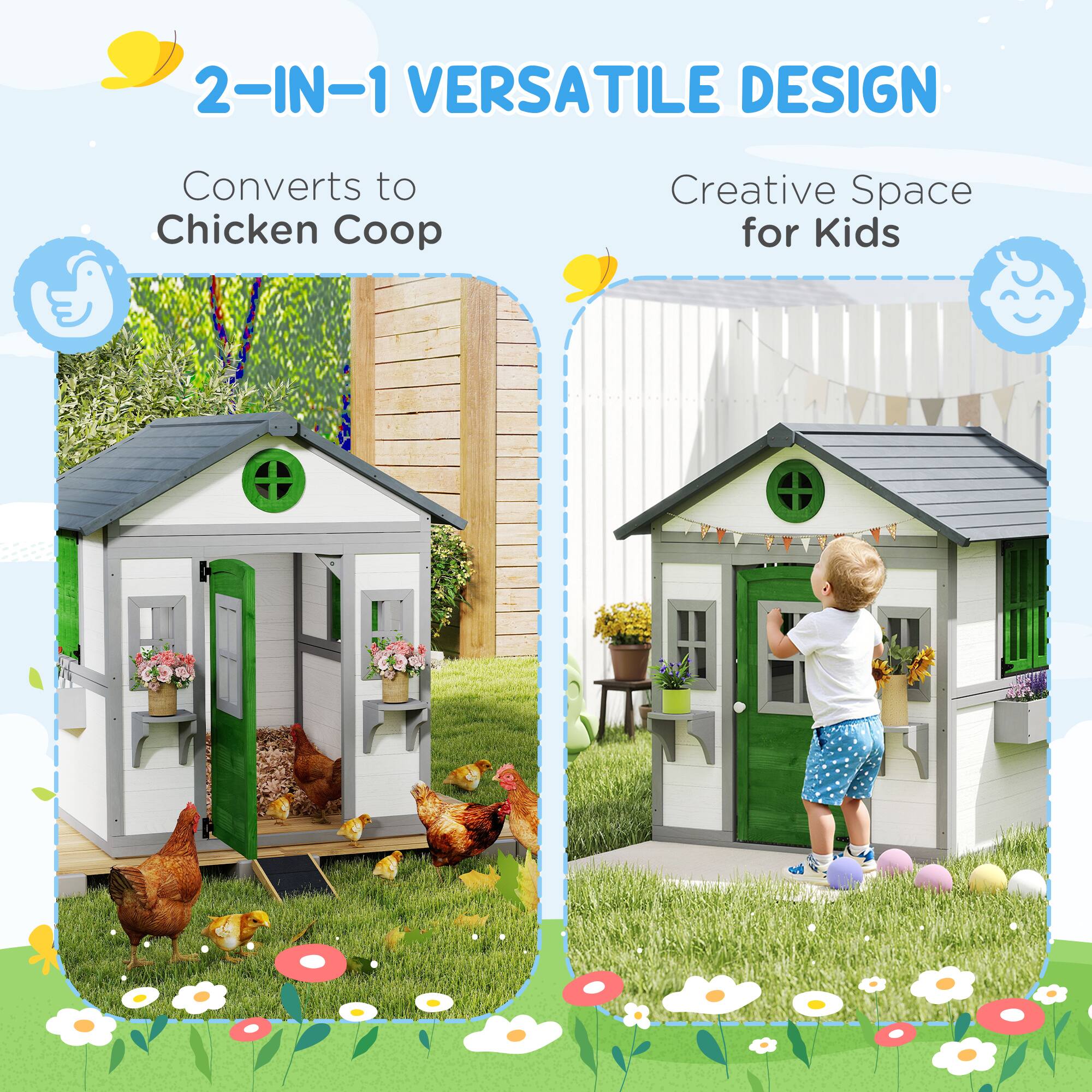 2-IN-1 VERSATILE DESIGN

Converts to Chicken Coop

Creative Space for Kids