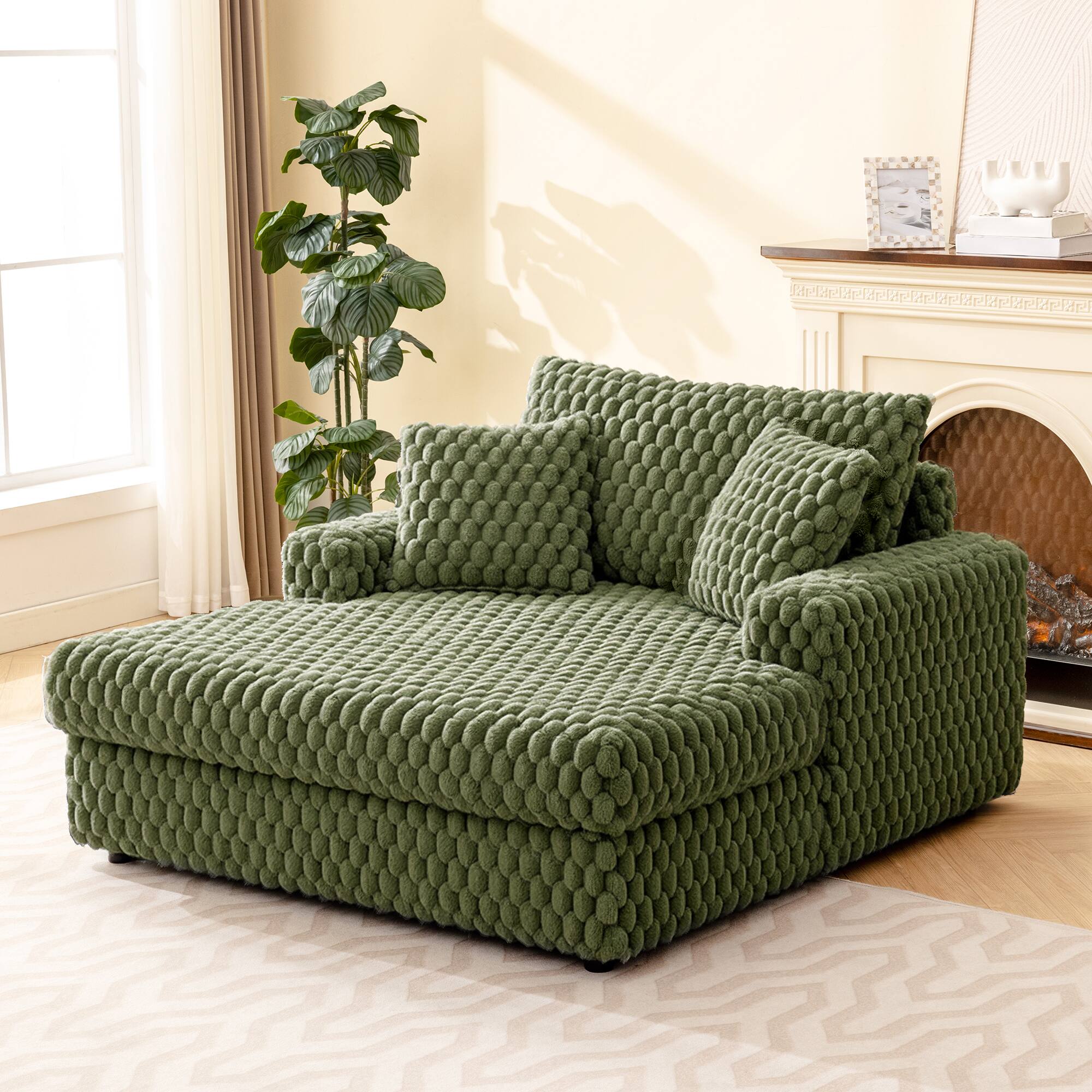 Left. Brick Attic - 53" Upholstered Chaise Lounge Sofa Bed – Modern Sleeper Chair with Throw Pillows & Armrests, Plush Chair Bed, Green - Green.