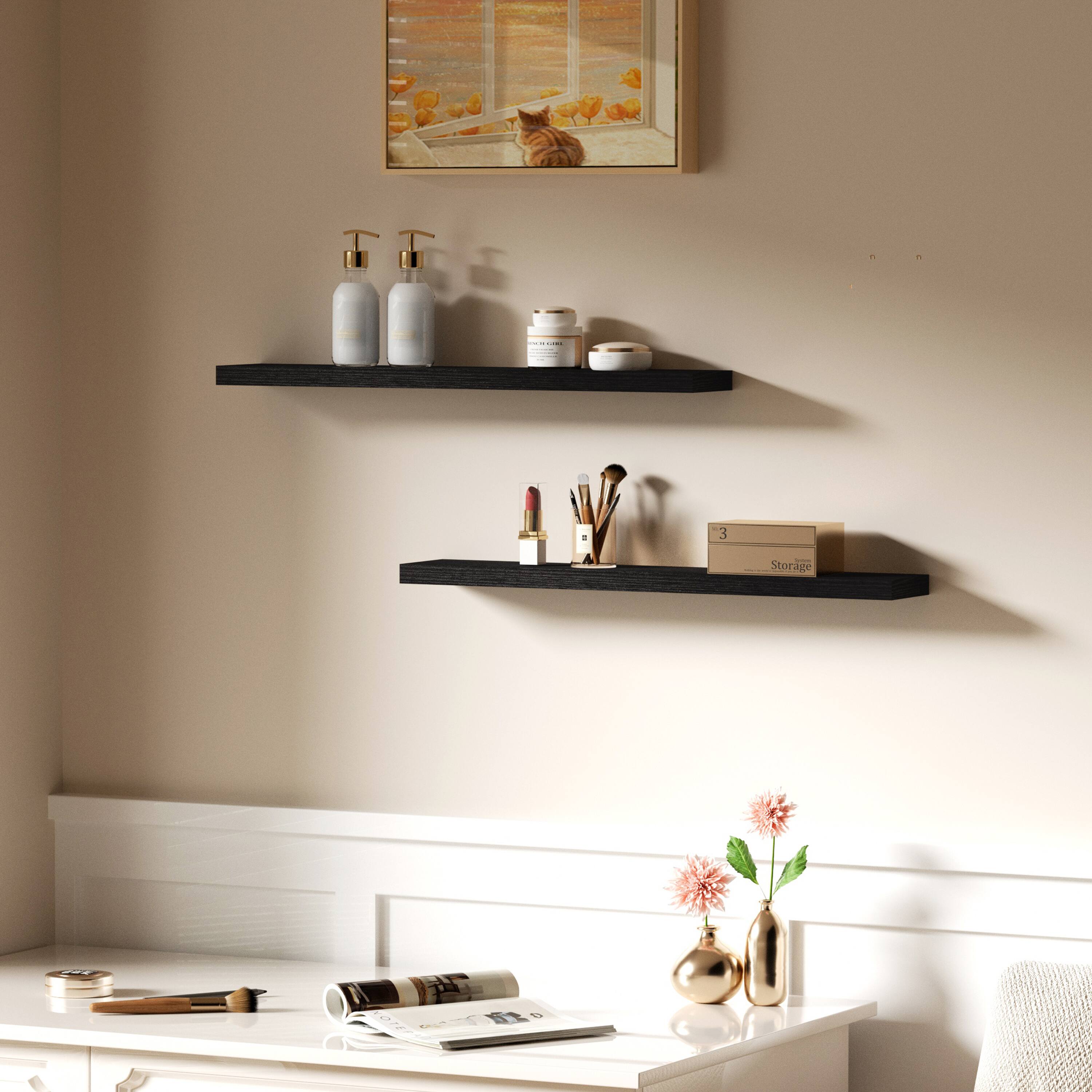 Alt View 7. Mifurn - Floating Shelves for Wall, Wooden Mounted Wall Shelf for Room, Over Toilet Bathroom Shelves Storage, 36x7x1.5 in, 2 Pack - Black.