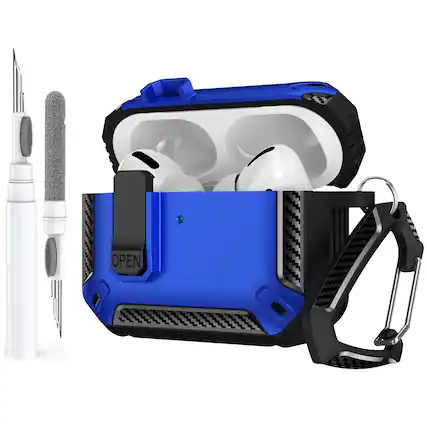 Front. Dteck - Full-Body Hard Protective Case for Apple Airpods Pro 3rd Gen (2025) with Secure Lock+Keychain,Shockproof Headphone Cover - Blue.