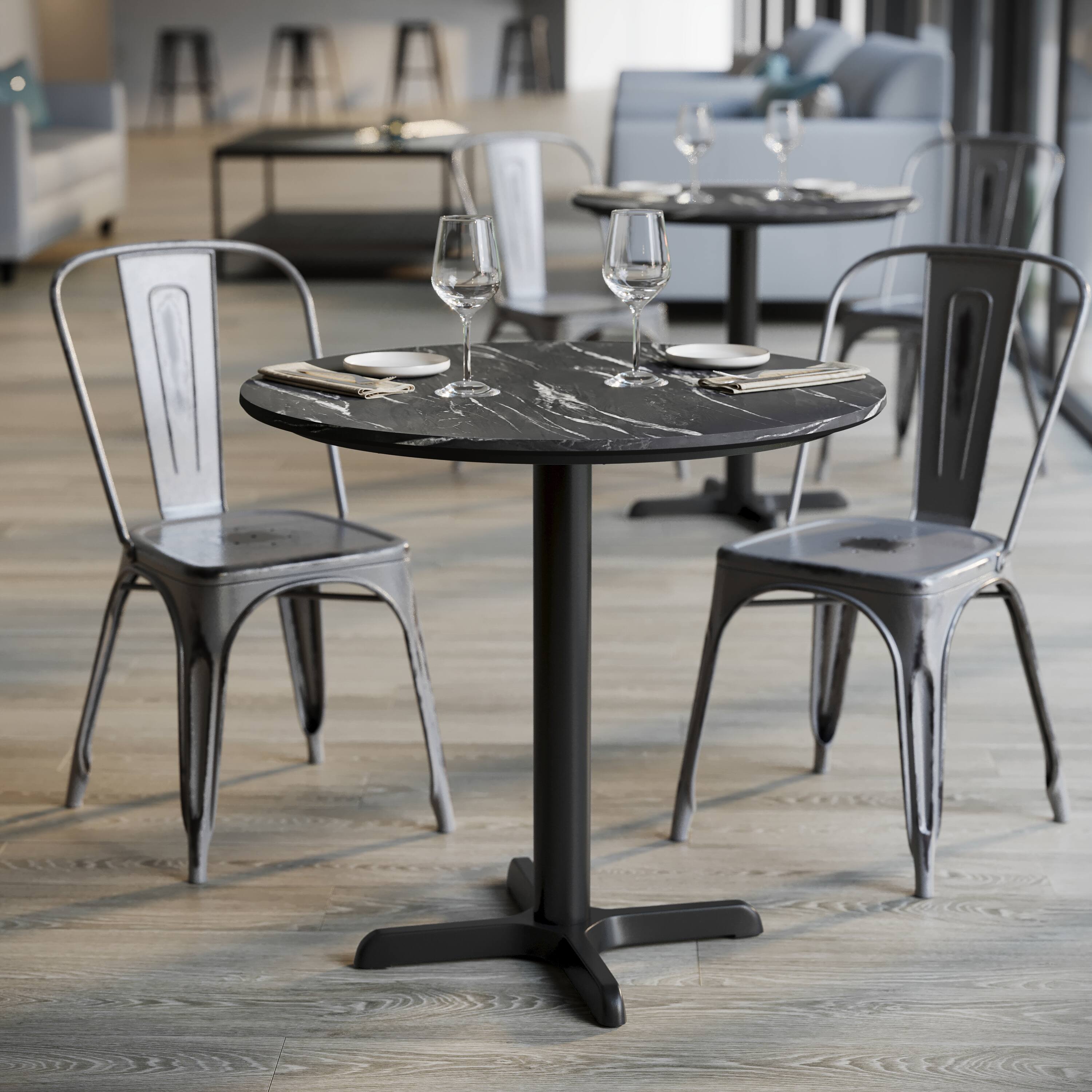 Alt View 4. Emma + Oliver - PureShield Tabletop with Seam-Free Surface Innovation and Table Height X-Base - Black Faux Marble/Black Base.