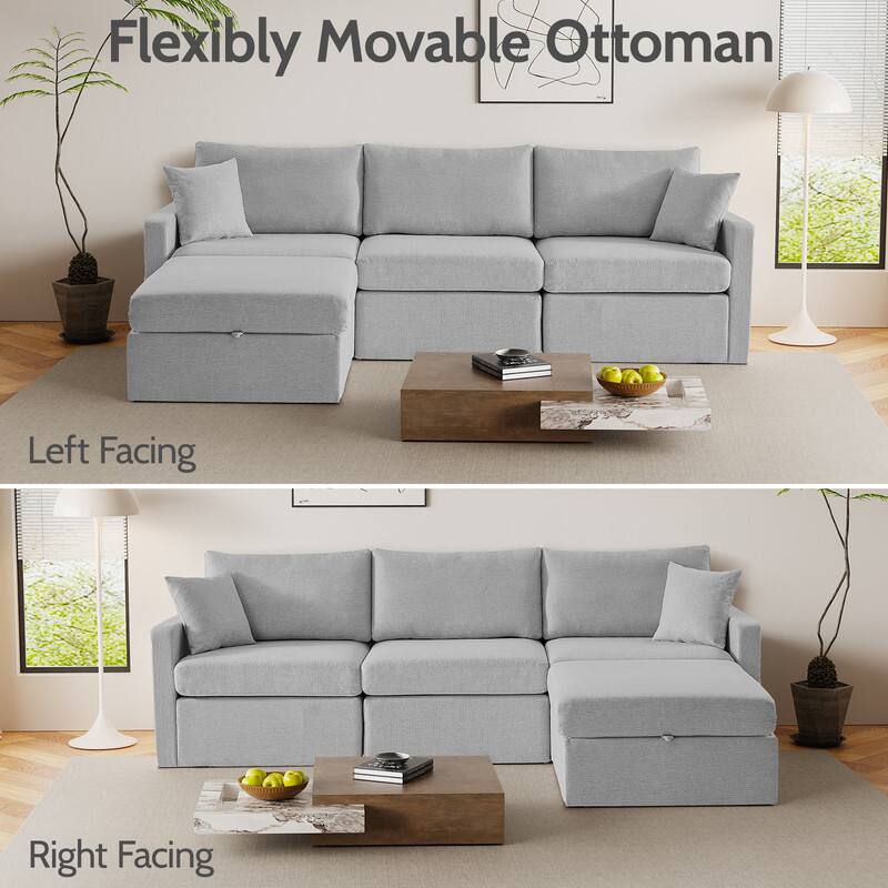 The text in the image can be grouped and corrected as follows:

- Flexibly Movable Ottoman
- Left Facing
- Right Facing