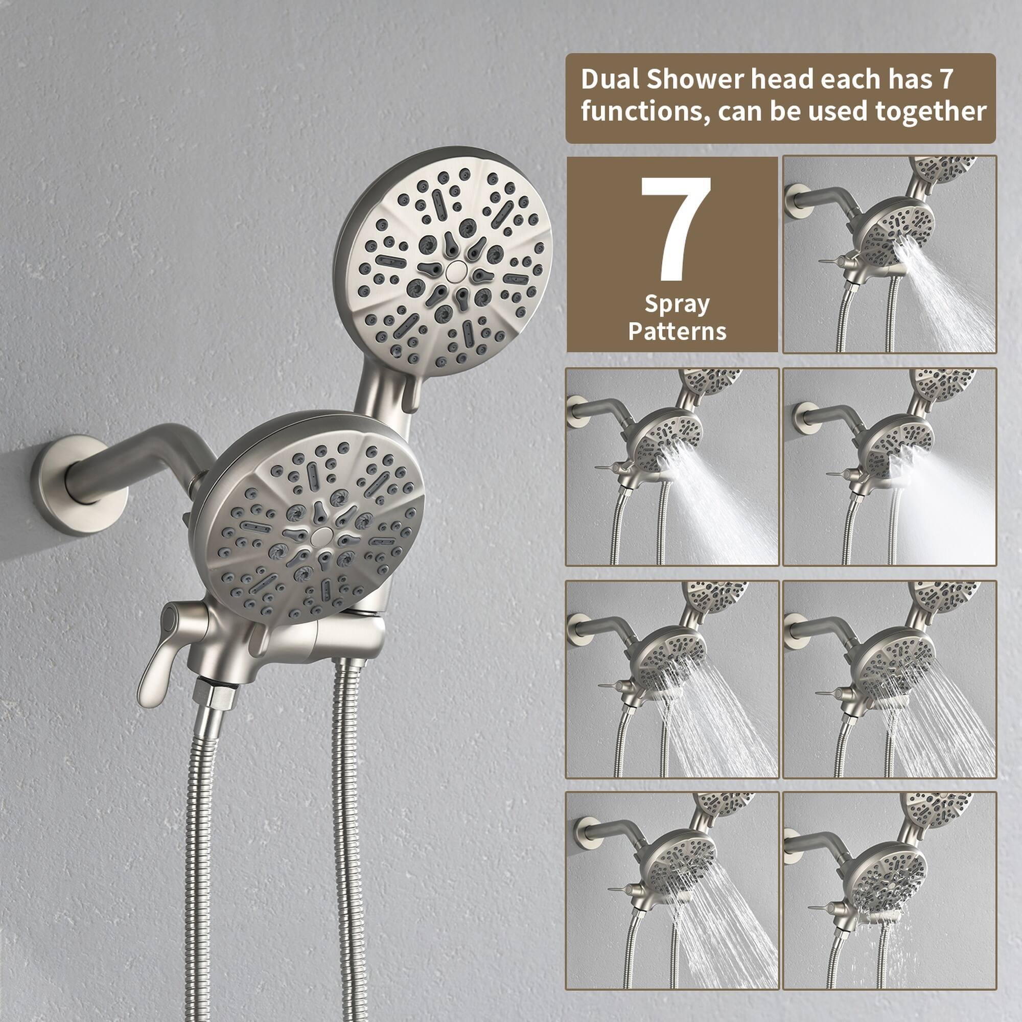 Dual Shower head each has 7 functions, can be used together

7 Spray Patterns