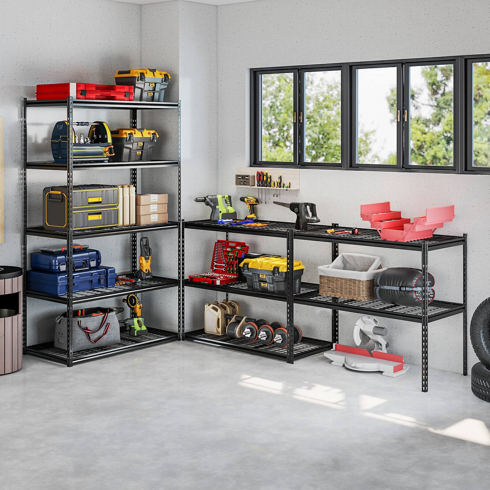 Alt View 4. Costway - Costway 2 PCS 5-Tier Heavy-Duty Utility Shelf with Adjustable Wire Racks, 2000 lbs Capacity - Black.