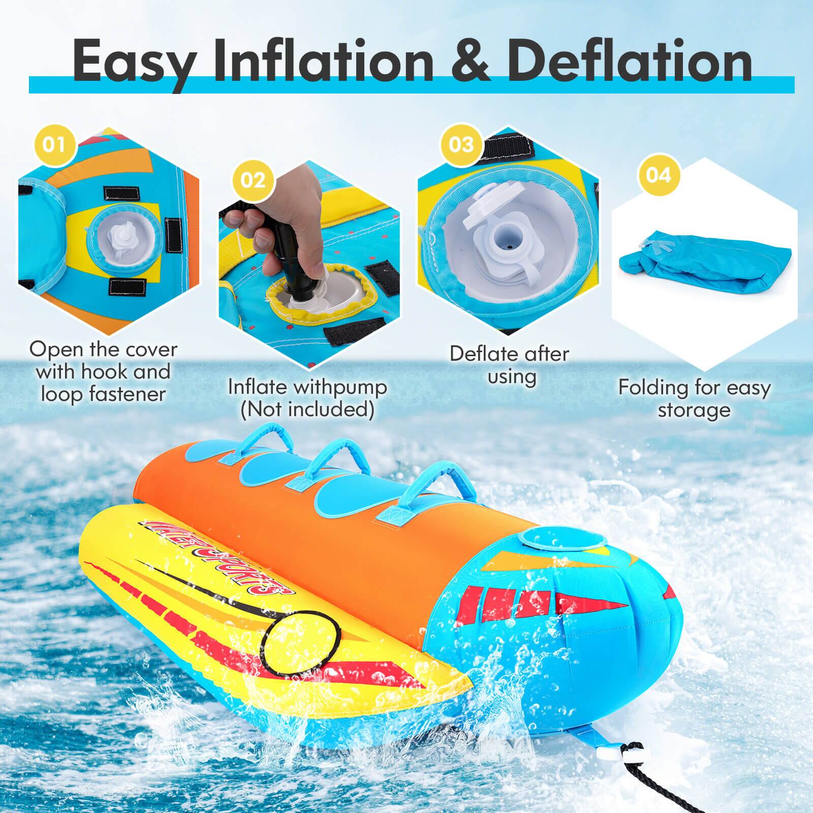 Easy Inflation & Deflation

01. Open the cover with hook and loop fastener
02. Inflate with pump (Not included)
03. Deflate after using
04. Folding for easy storage