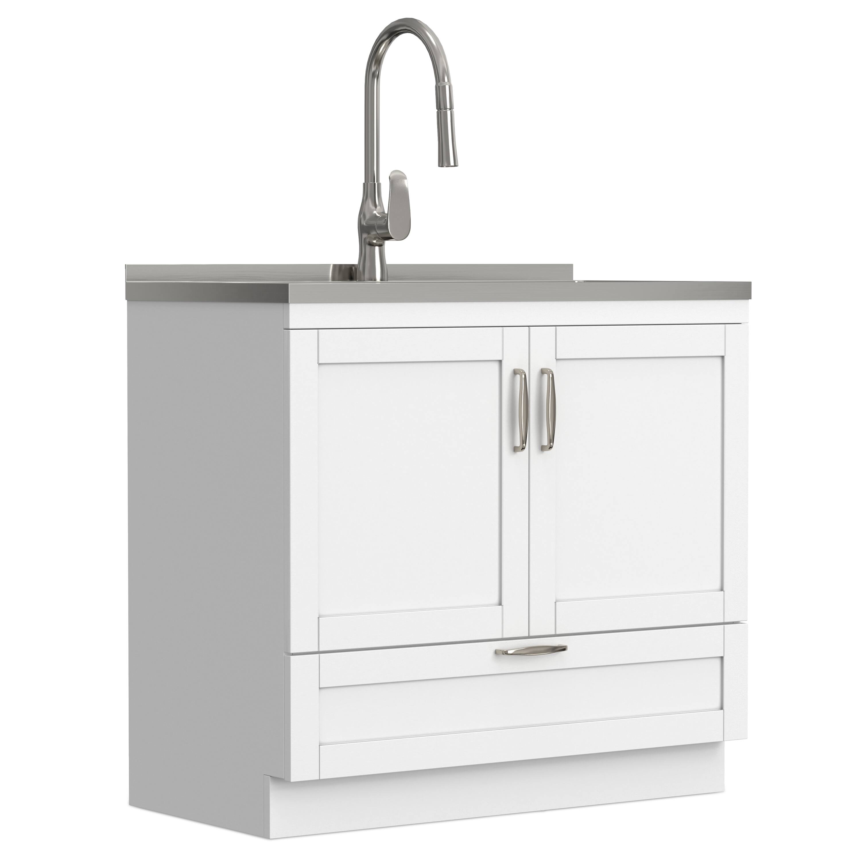 Alt View 4. Simpli Home - Reed All-In-One 36-inch Laundry Utility Sink and Cabinet - Pure White.