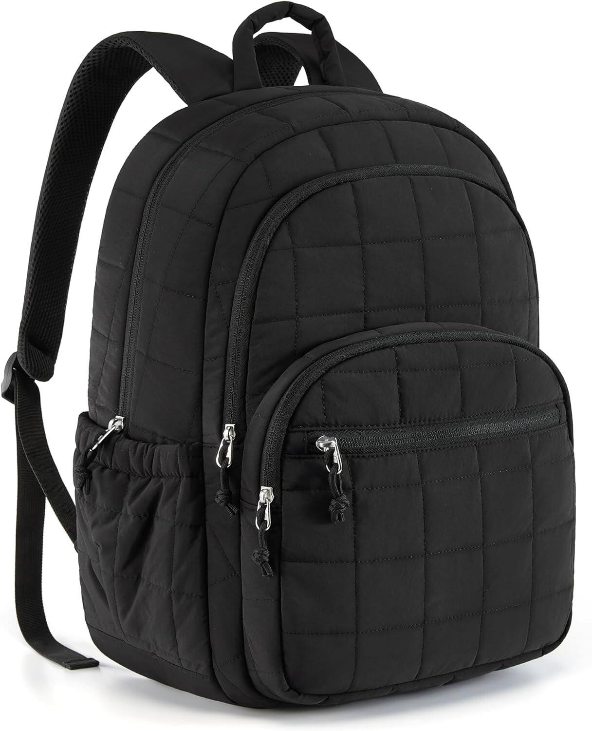 Front. ZUQIETA - ZUQIETA Women's Quilted Backpack - Water-Resistant 15.6" Laptop Daypack - Black.