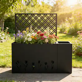 Loheer - 2-Piece Metal Planter Box with Trellis, 1.97 ft Deep Raised Garden Bed for Indoor Outdoor Use - Black
