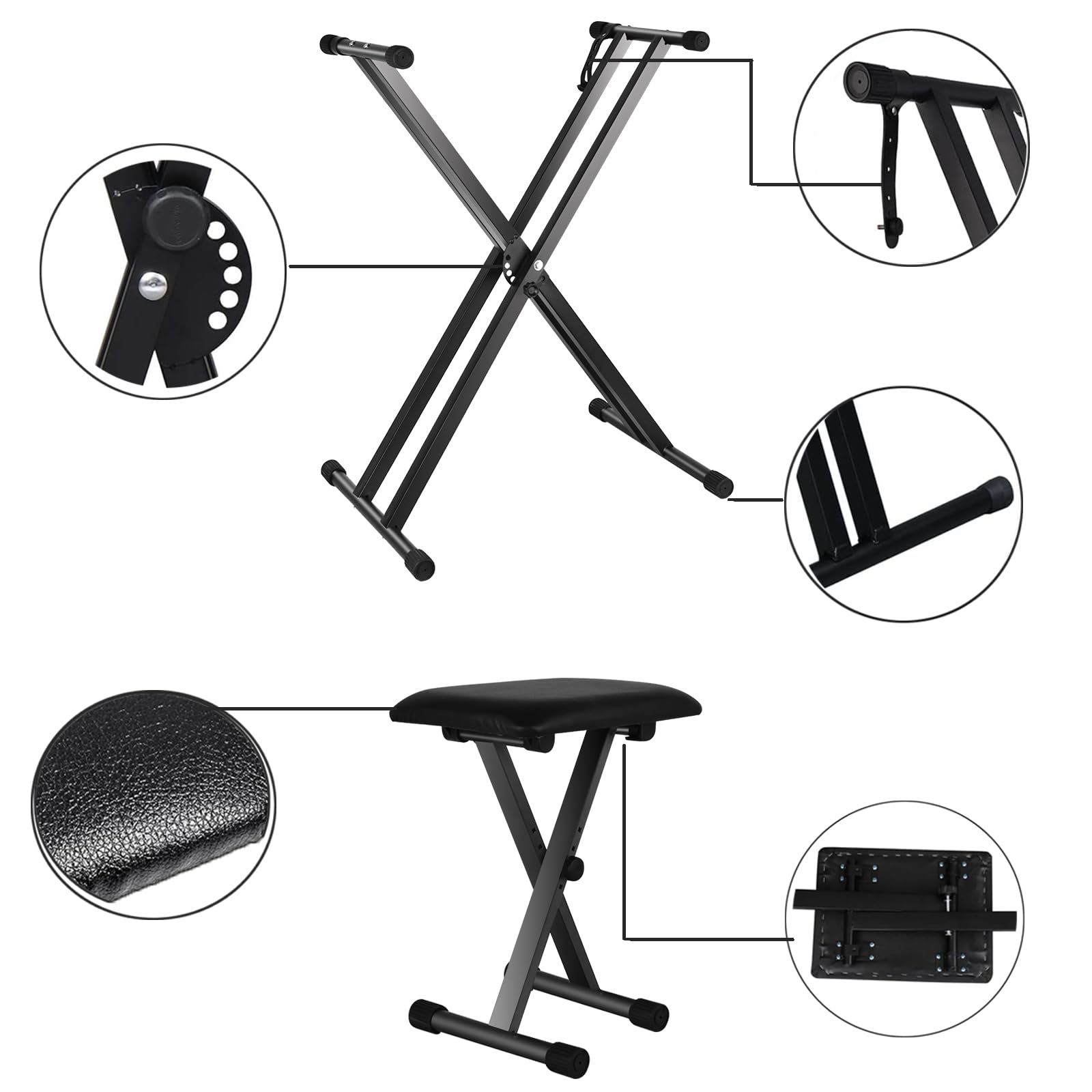 Alt View 1. MAGICAL RUBS - Stands And Bench Set Heavy Duty Double-x Stand Adjustable Digital Piano With Lockable Straps (piano X 1 1) - Default.