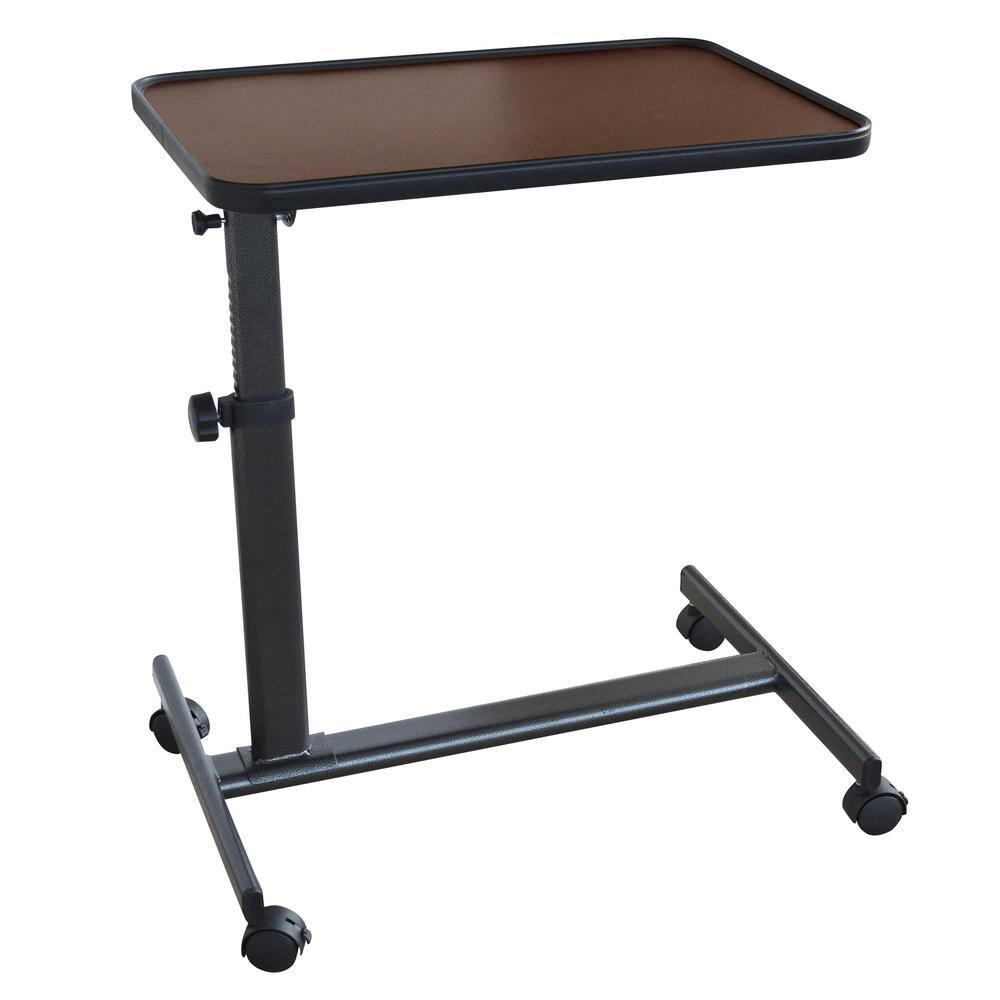 Angle. AmeriHome - Adjustable Height Rolling Over Bed Table 24 x 16 in. - Brown.