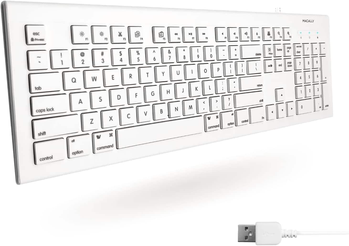 Macally - Full Size USB Wired Keyboard for Mac - Plug & Play Wired Computer Keyboard - White