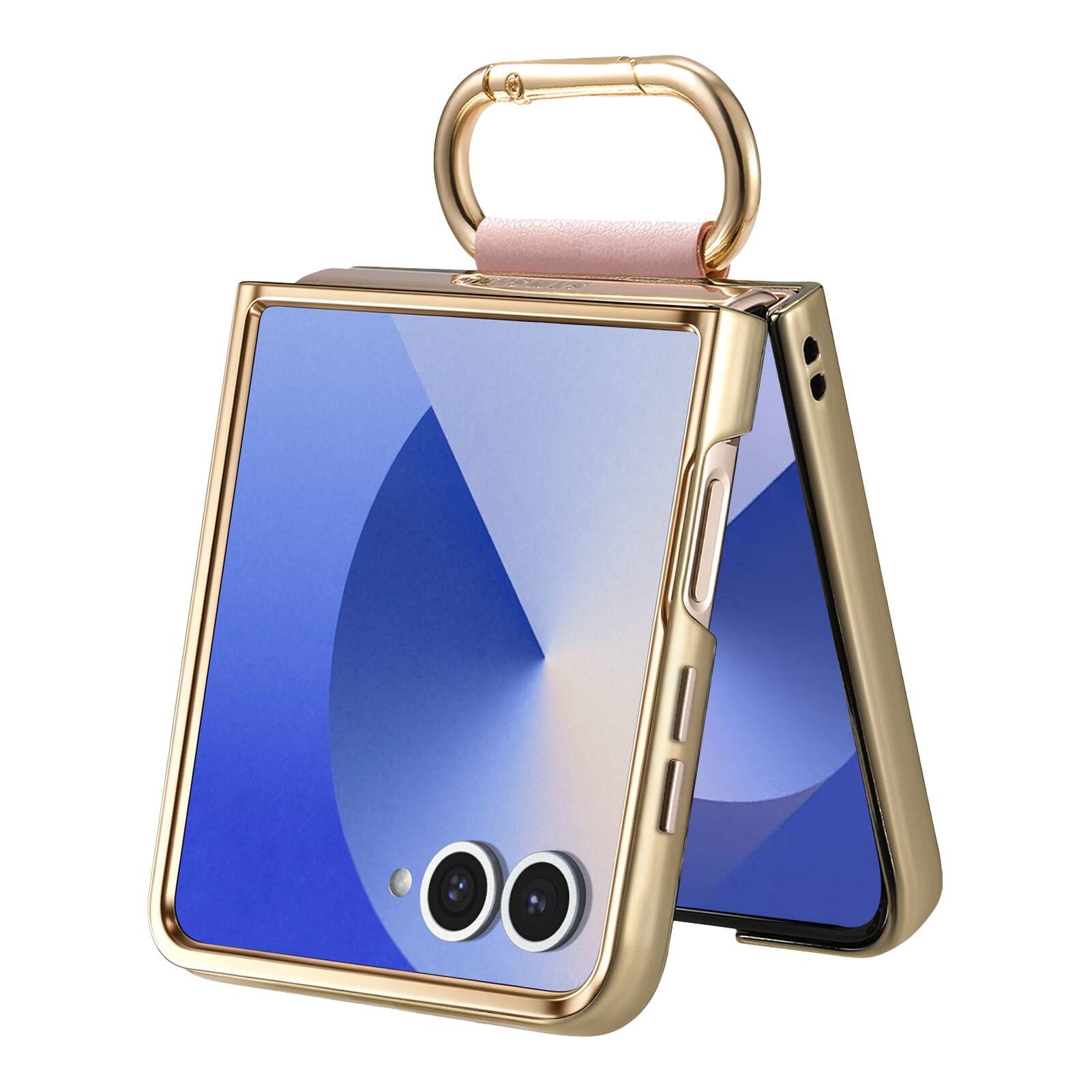 Alt View 3. Dteck - Shockproof Floral Leather Texture Case for Samsung Galaxy Z Flip8, Electroplated Rigid Plastic Cover with Ring Holder - Pink.