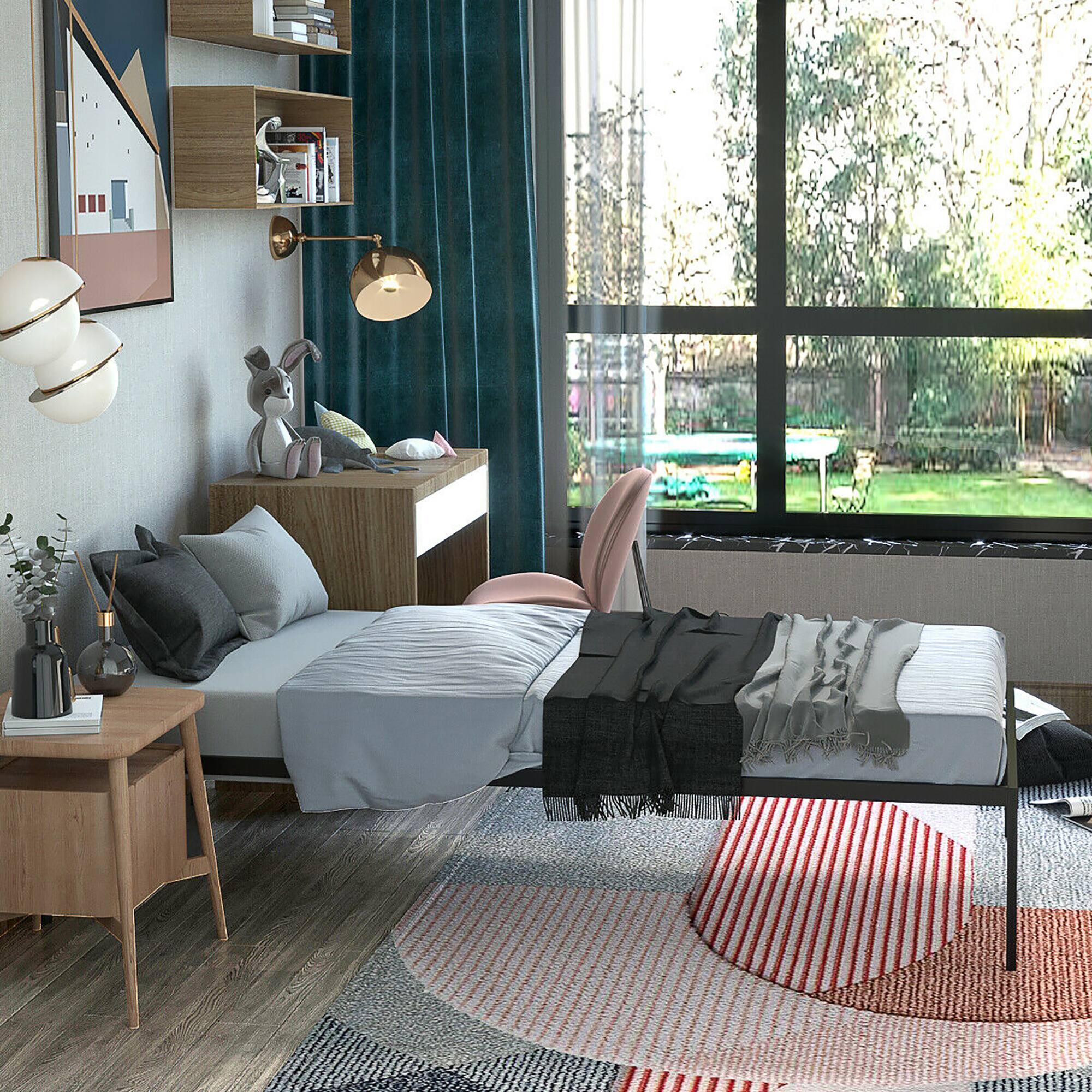 Alt View 4. Costway - Costway 14 Inch Heavy Duty Metal Platform Bed Frame Steel Slat Mattress Foundation - Black.