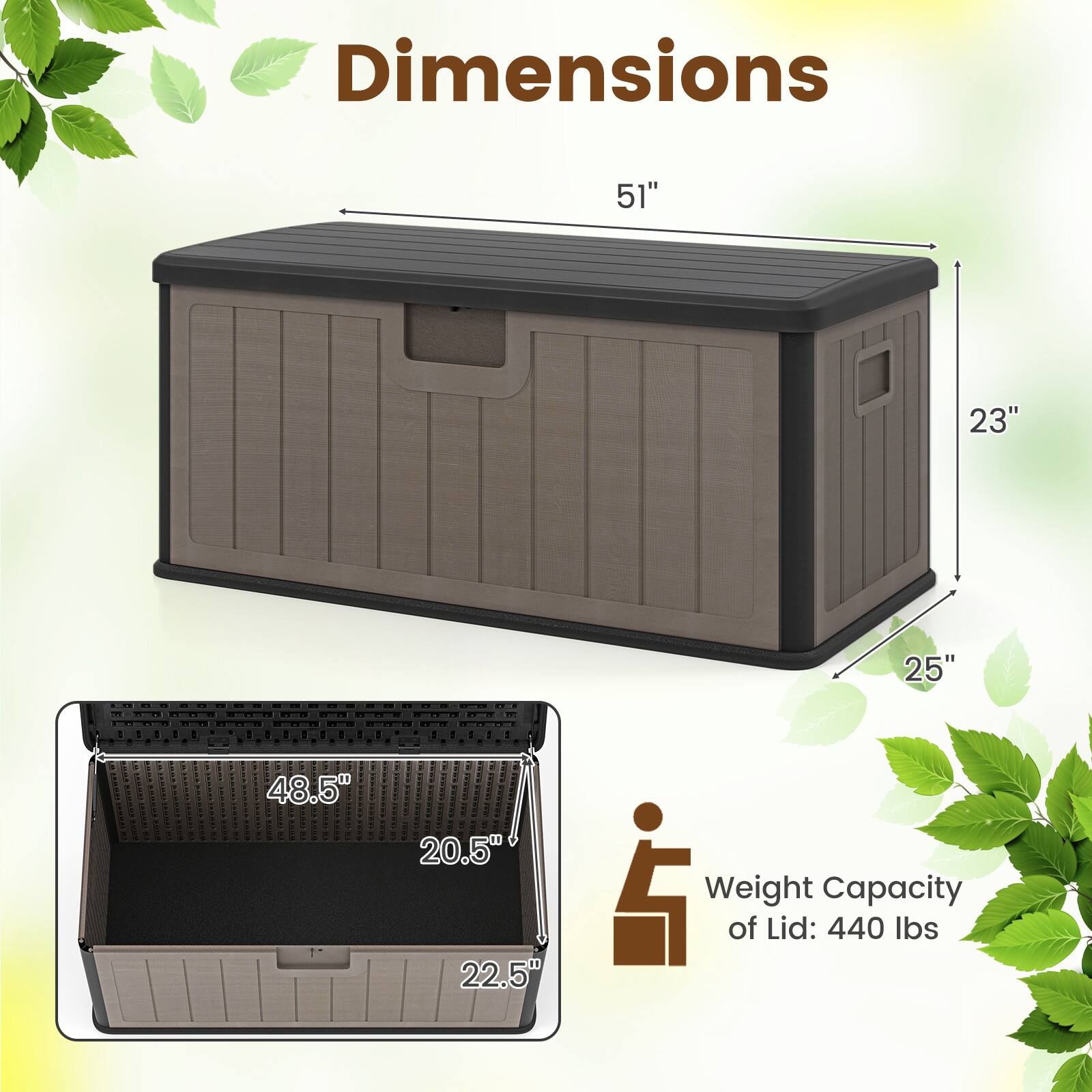 WELLFOR 100 Gallon Large Deck Box with Lockable Lid for Patio Black ...