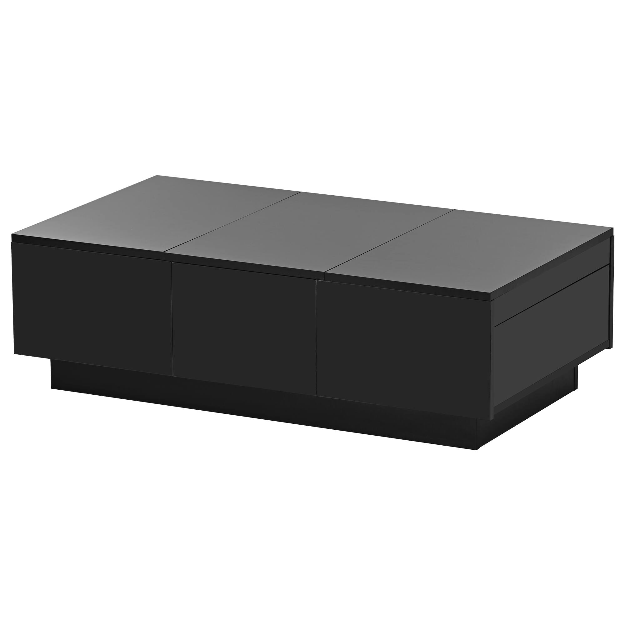 Alt View 6. Tiramisubest - Extendable Coffee Table with 2 Hidden Storage Compartment,High-gloss Center Table with Sliding Top & 2 Drawers,Black - Black.