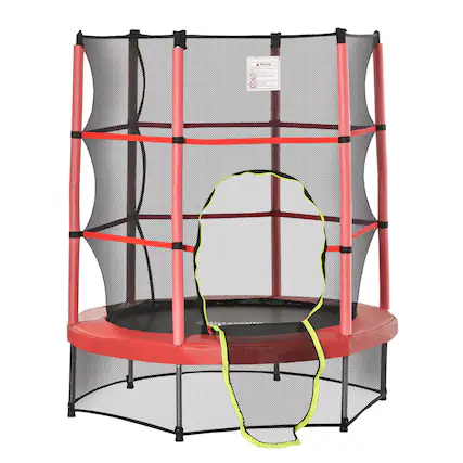 Front. Outsunny - Kids Trampoline with Enclosure Net for Age 3 to 6 Years - Red.