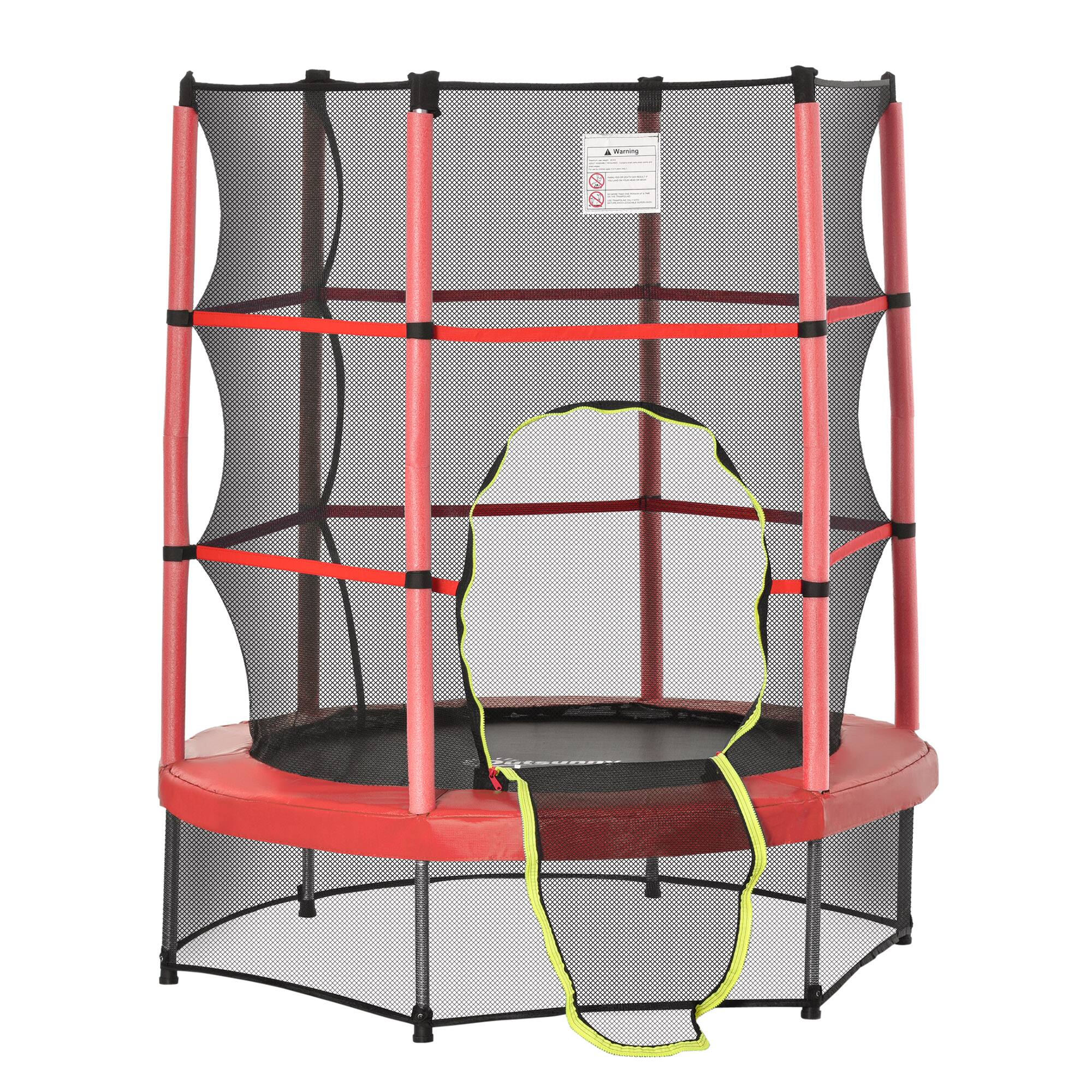 Front. Outsunny - Kids Trampoline with Enclosure Net for Age 3 to 6 Years - Red.