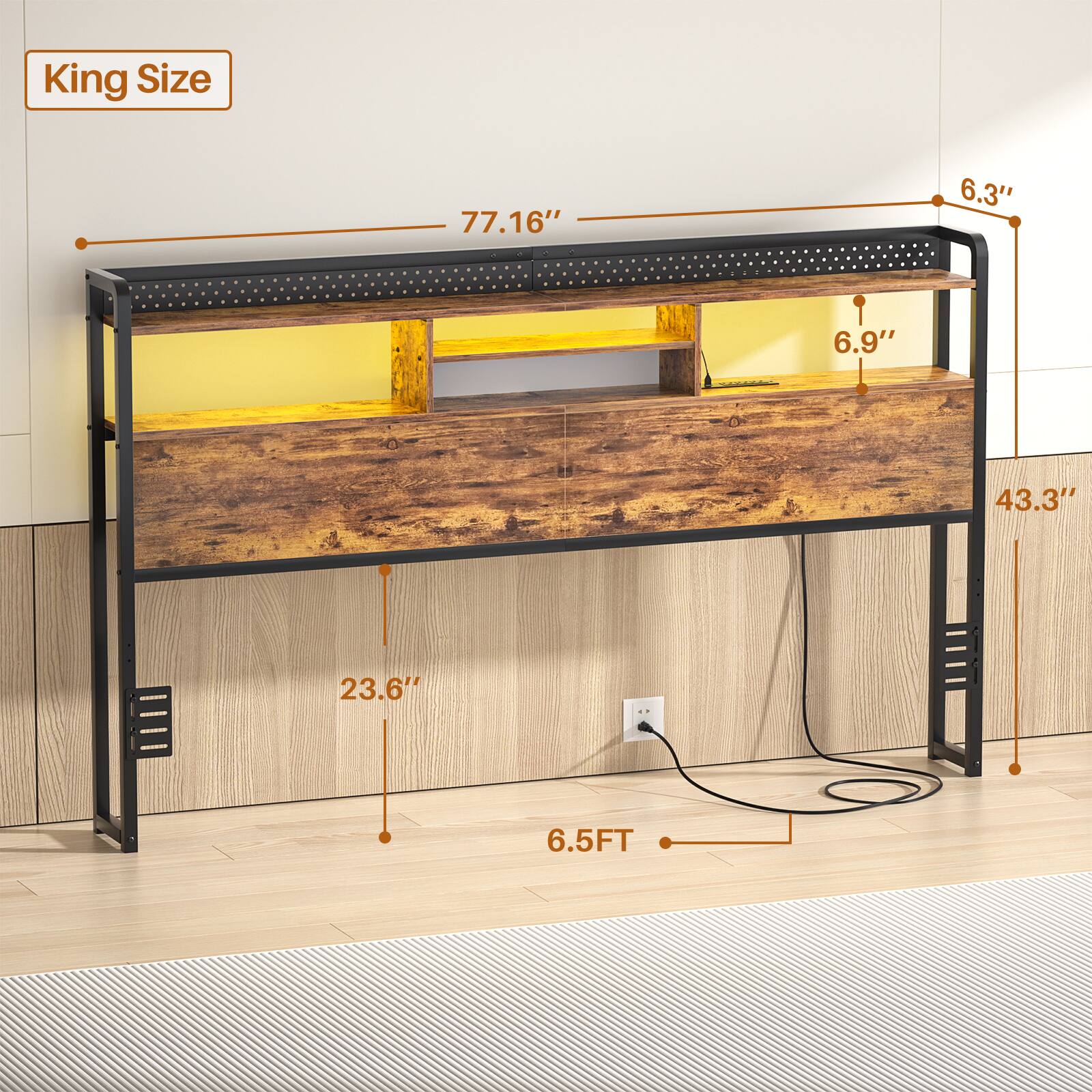 King Size  
77.16"  
6.3"  
6.9"  
43.3"  
23.6"  
6.5FT