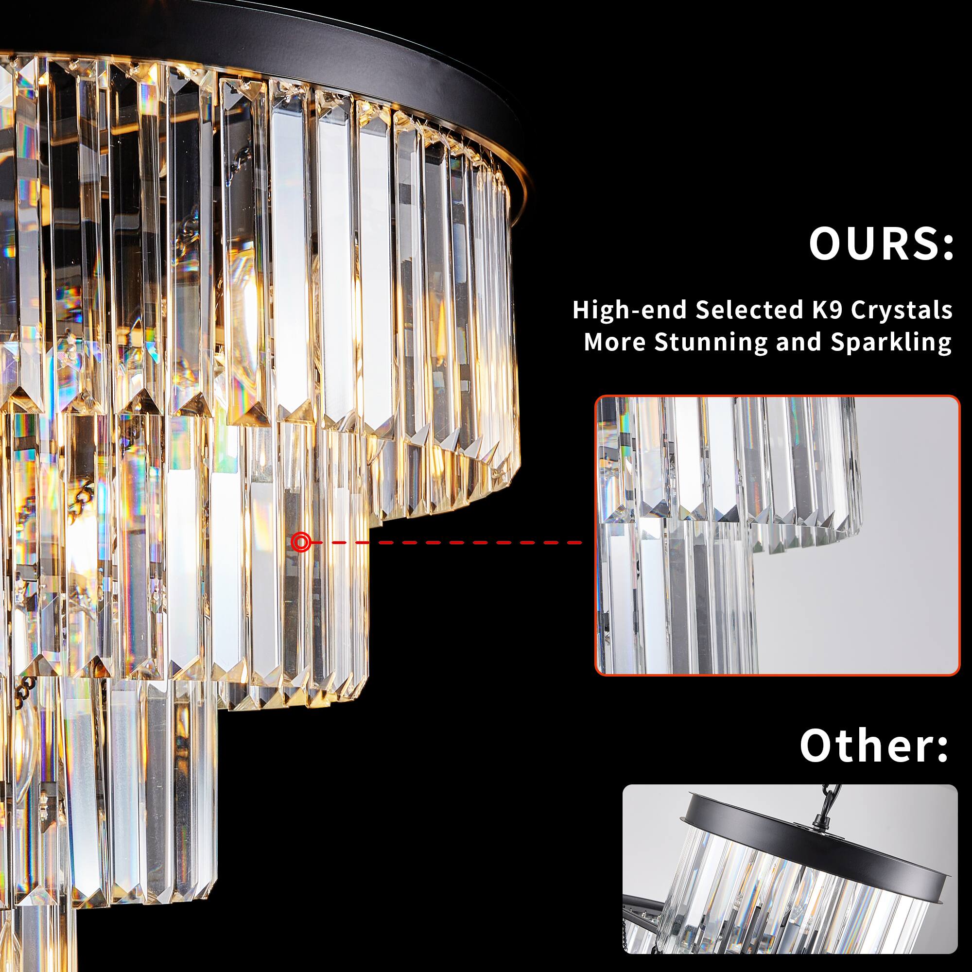 OURS:  
High-end Selected K9 Crystals  
More Stunning and Sparkling  

Other: