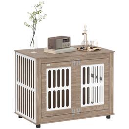 Pawhut - Dog Crate Furniture, 39" Dog Kennel Side Table, 2 Doors, Non-slip Foot Mats, Decorative, Large Dogs