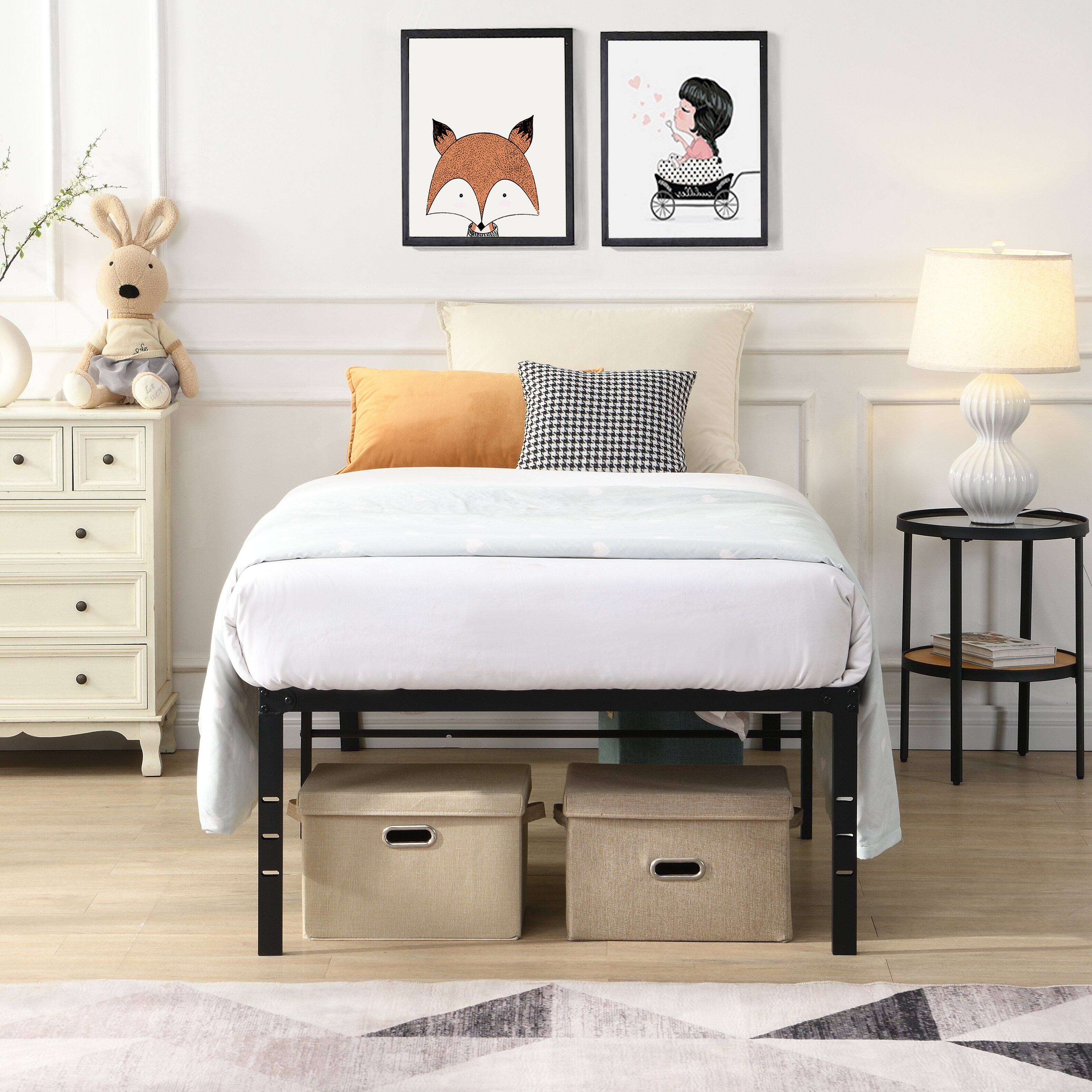 Angle. LUCKY ONE - Twin Size Metal Bed Frame - Black.