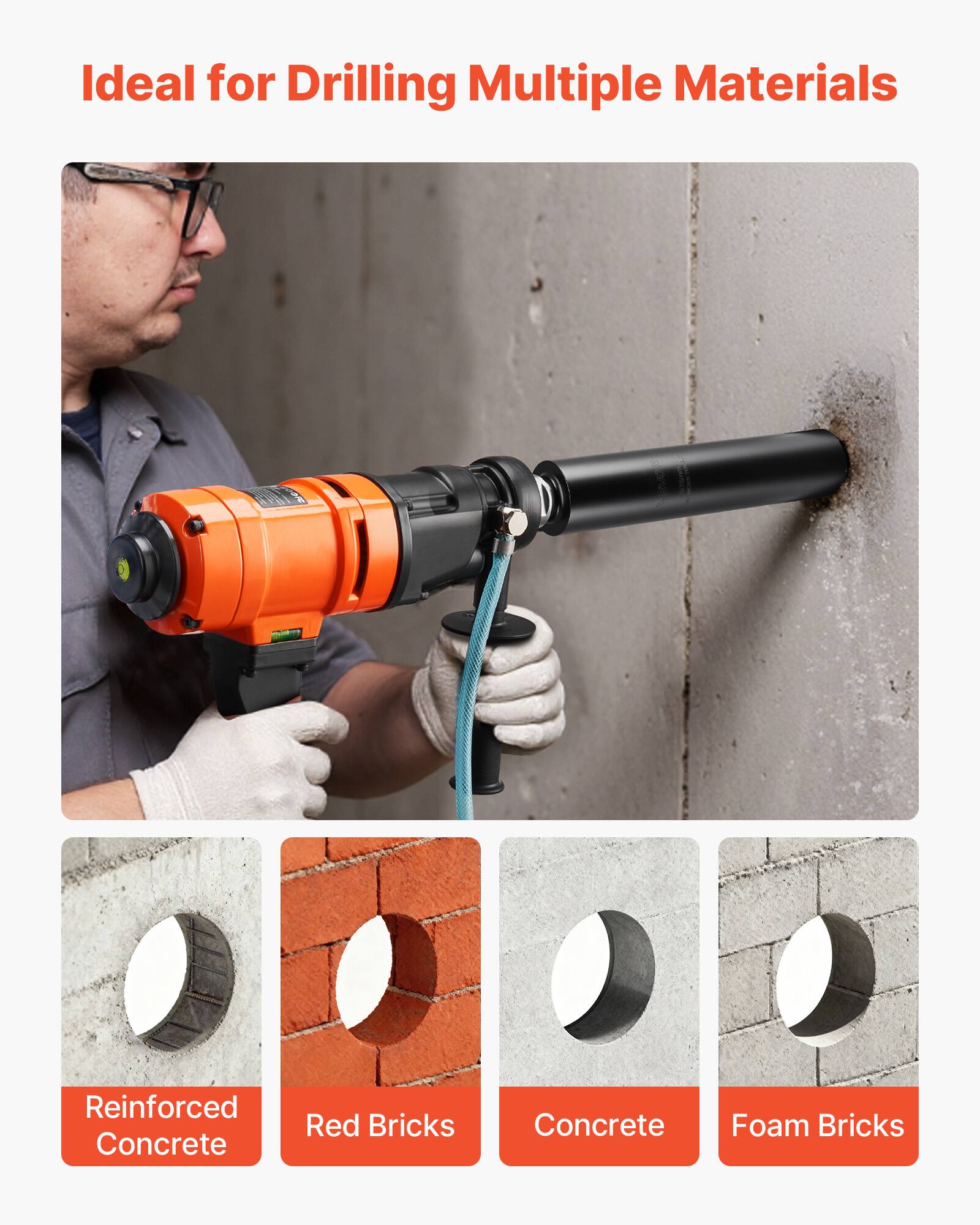 Ideal for Drilling Multiple Materials

- Reinforced Concrete
- Red Bricks
- Concrete
- Foam Bricks