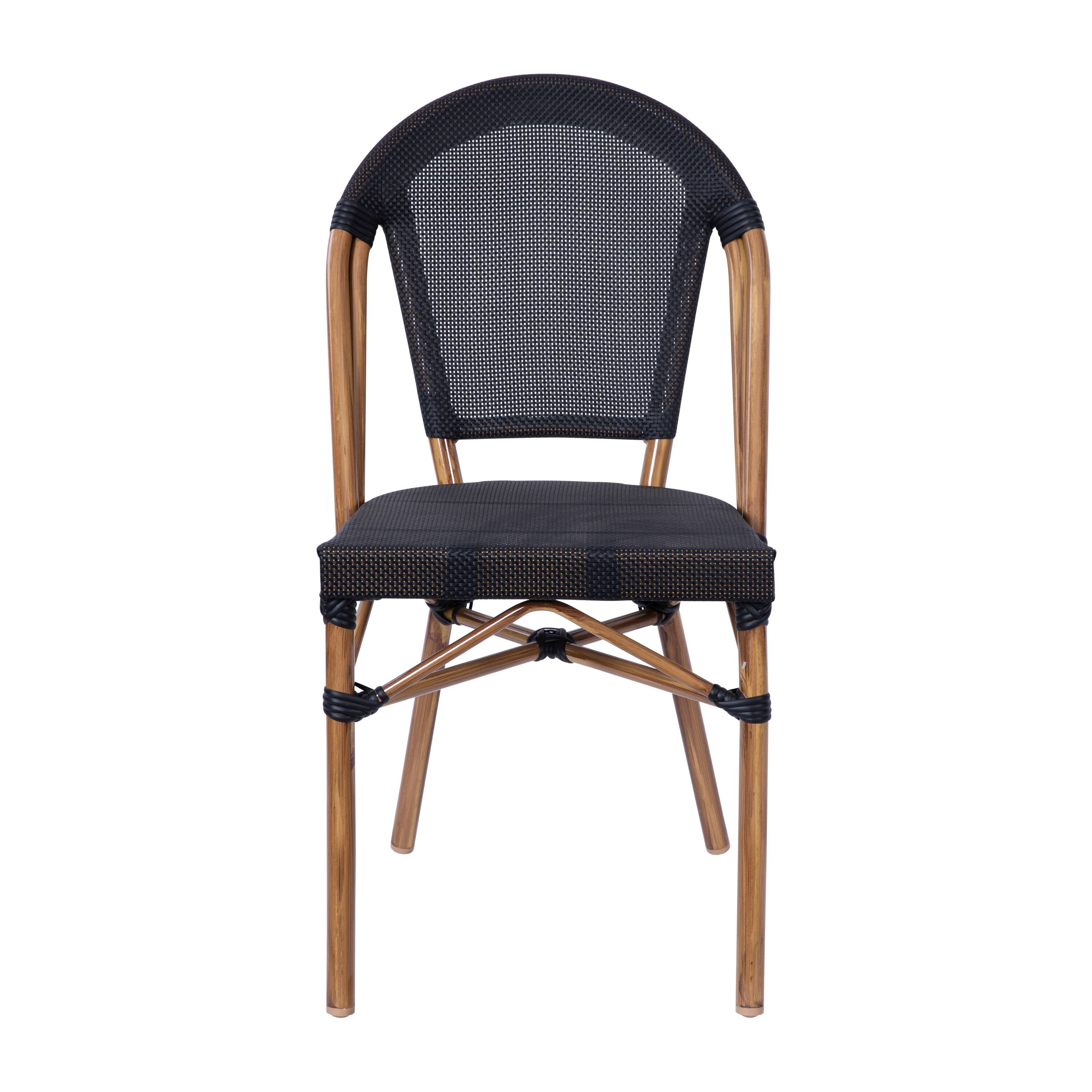 Alt View 10. Emma + Oliver - Massalia Indoor/Outdoor Stacking Bistro Style Chairs with Textilene Seat and Aluminum Frame - Black/Natural Frame.