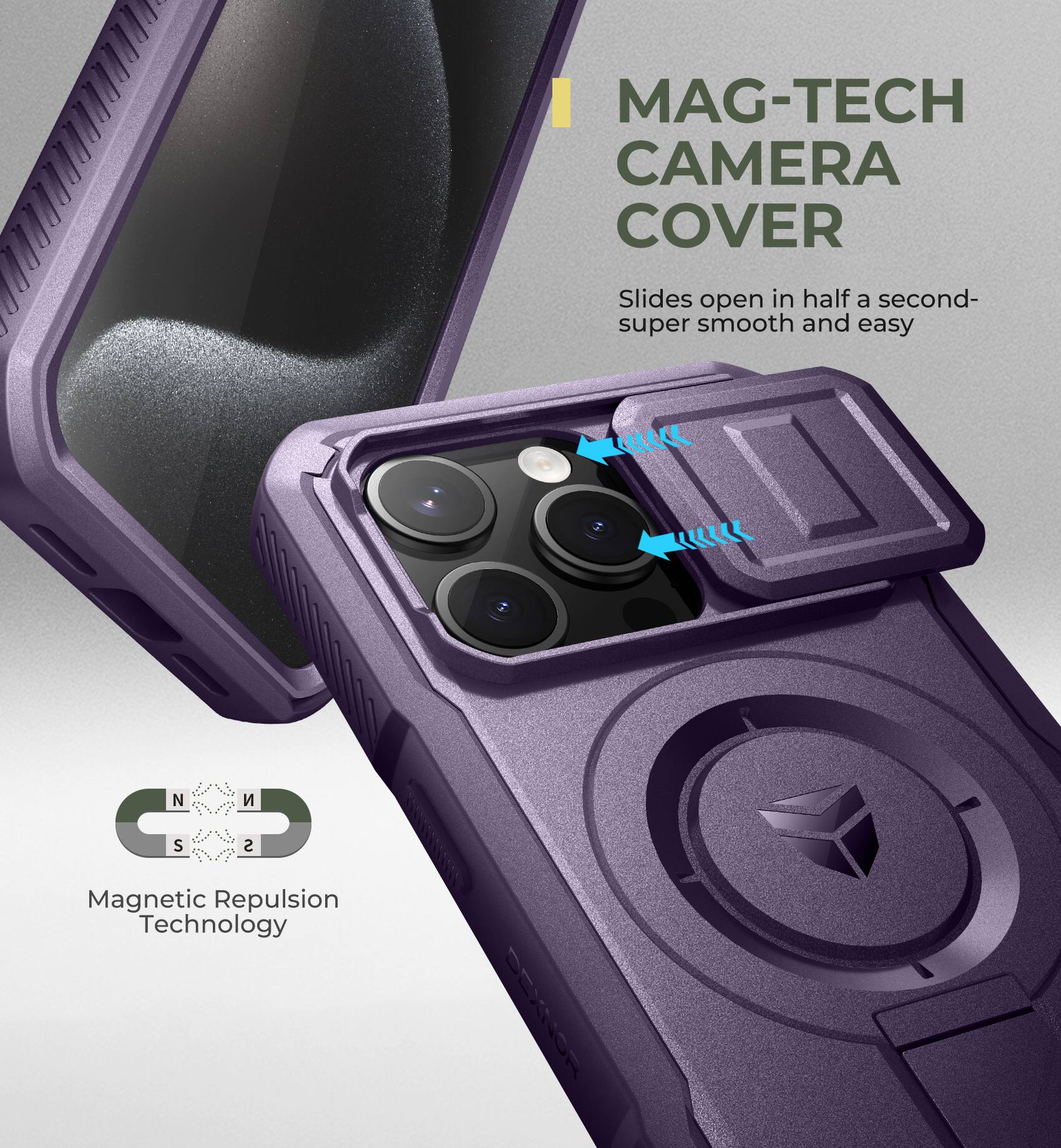 MAG-TECH CAMERA COVER
Slides open in half a second- super smooth and easy
Magnetic Repulsion Technology