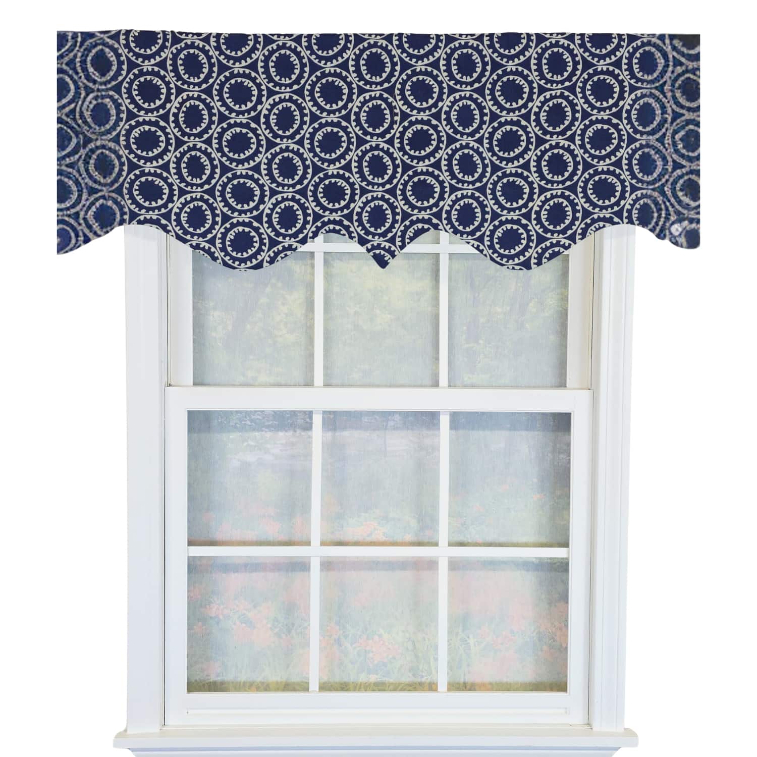RLF Home - 100% Cotton Orbit Regal Fully lined Windows Rod Pocket Valance 50" x 17" - Navy