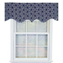 RLF Home - 100% Cotton Orbit Regal Fully lined Windows Rod Pocket Valance 50" x 17" - Navy