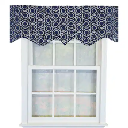 Front. RLF Home - RLF Home 100% Cotton Orbit Regal Fully lined Windows Rod Pocket Valance 50" x 17" Navy - Navy.