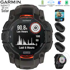 GARMIN
Instinct 3
50 mm Solar
TORCH
GARMIN
CTRL
LIGHT
GPS
90.8k
Lux Hours
MENU
UP
DOWN
ABC
BACK
SET
Last 6 Hours
SOLAR
UNLIMITED BATTERY WITH SOLAR CHARGING
HEALTH & WELLNESS FEATURES
SMART NOTIFICATIONS
RUGGED DESIGN
CPS
2 YR
VO2 Max.
46
Good