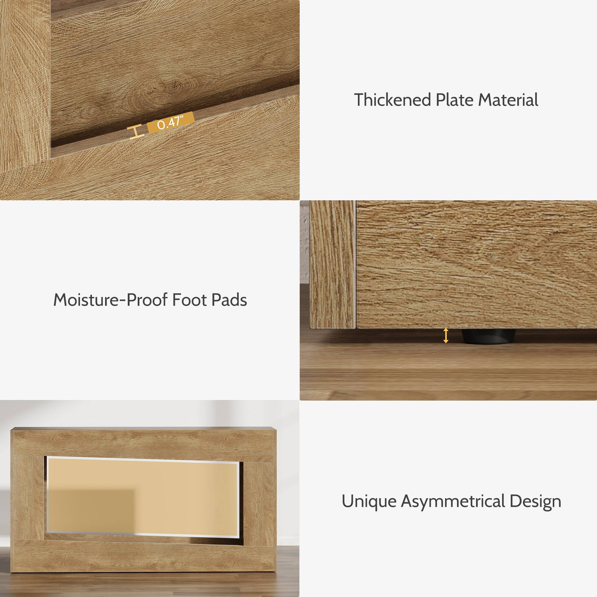 0.47" Thickened Plate Material Moisture-Proof Foot Pads Unique Asymmetrical Design