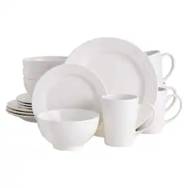 Gibson - Home Amelia Court 16 Piece Dinnerware Set with White Embossed Porcelain - White (Embossed)