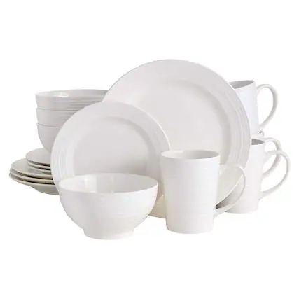 Front. Gibson - Gibson Home Amelia Court 16 Piece Dinnerware Set with White Embossed Porcelain - White (Embossed).