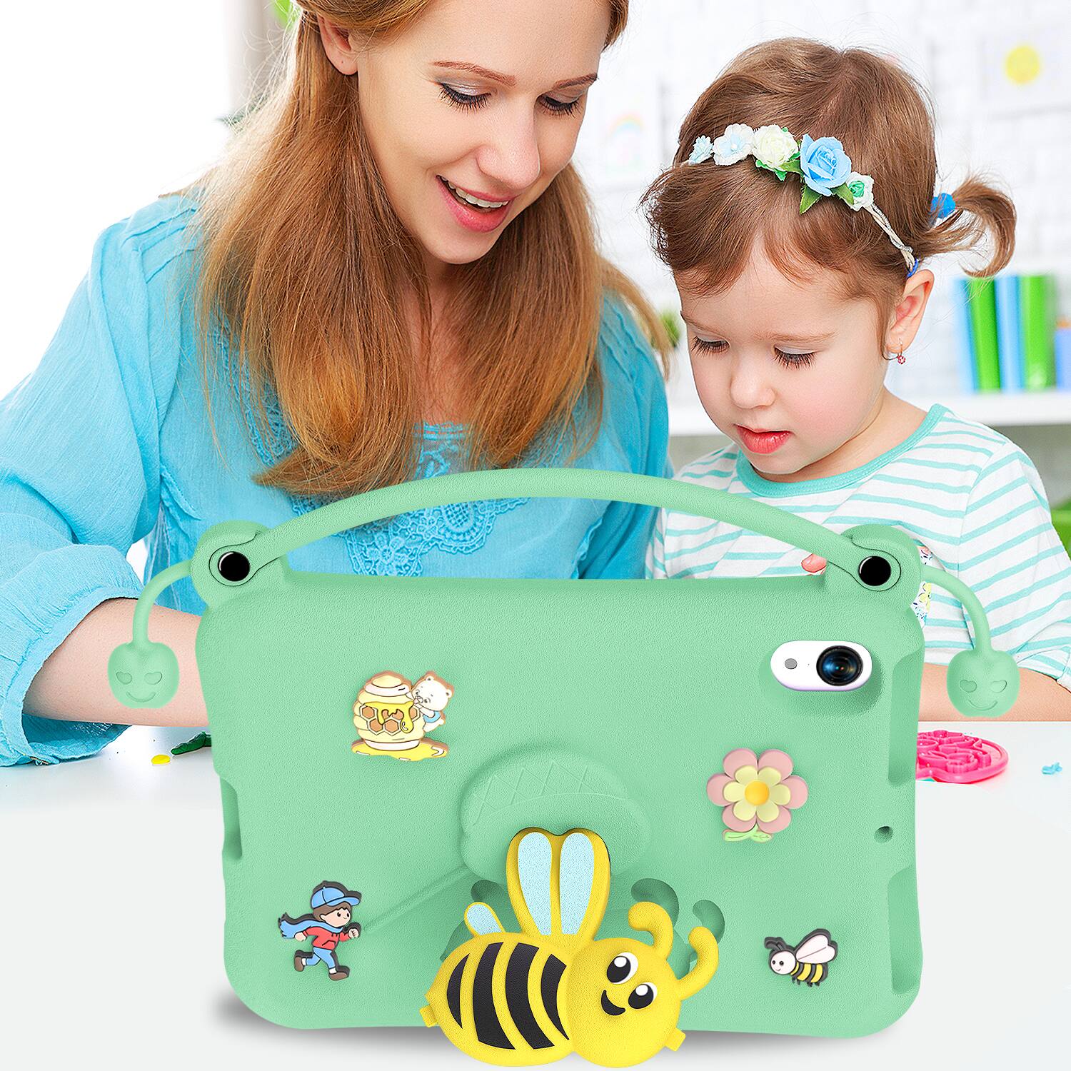 Alt View 5. Dteck - for Apple iPad mini (A17 Pro) 2024 & iPad mini 6 2021 8.3" Kids EVA Tablet Case,Shockproof Kickstand Cover + Handle - Lightcyan.